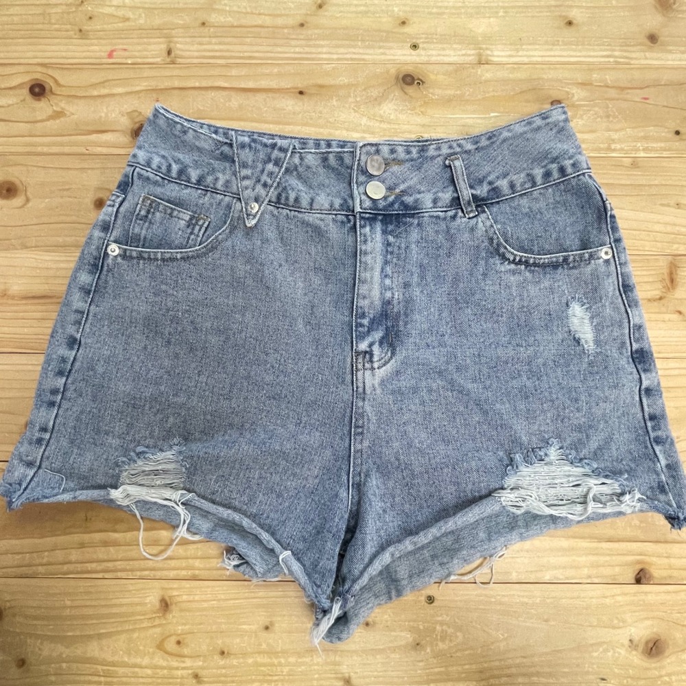 Vestique Denim Shorts Ripped Distressed‎ High Waist Casual Blue Medium